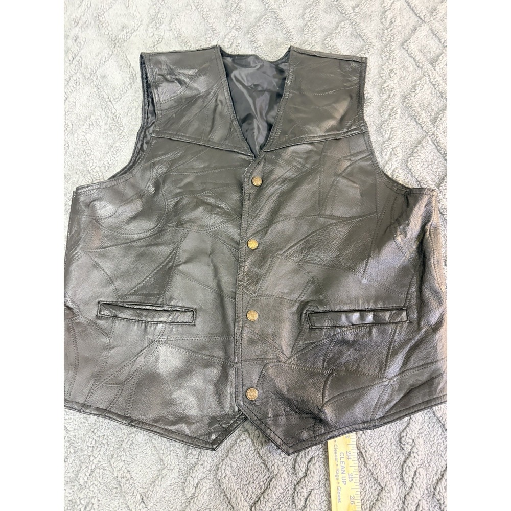 Patch Leather Vest, Mens XL
